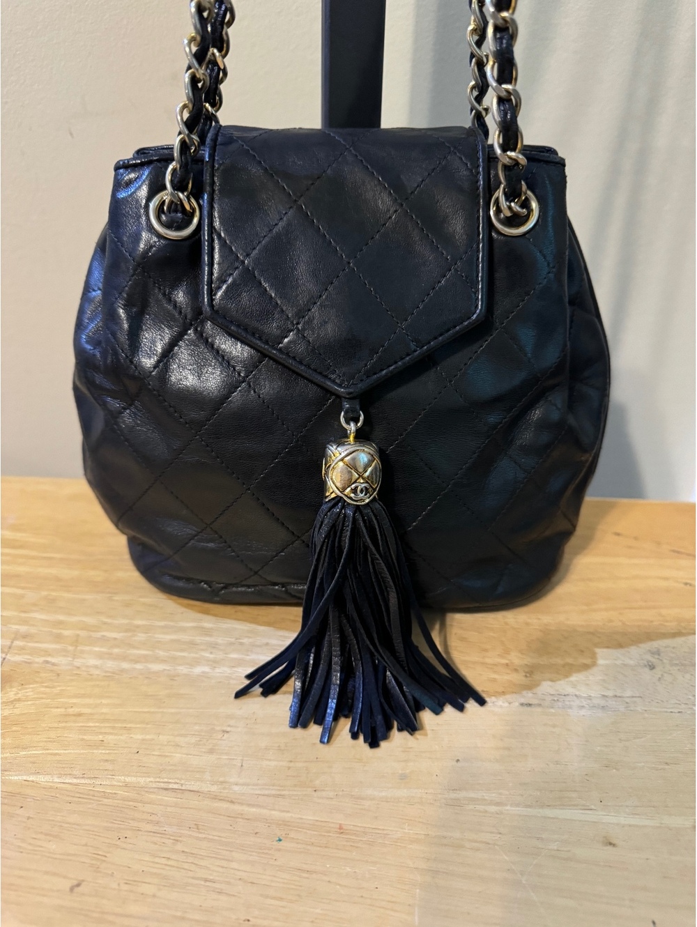 Chanel Black Quilted Leather Shoulder Bag with Tassel
